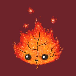 Fiery Autumn Leaf - Cute Autumn Leaf - Kawaii Autumn Leaf T-Shirt