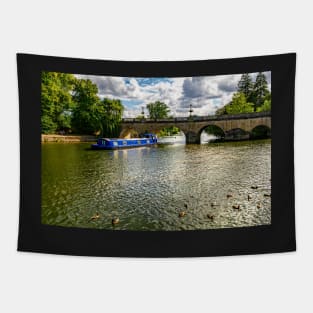 A Blue Narrowboat at Wallingford Bridge Tapestry