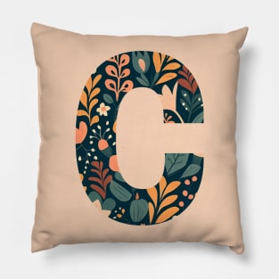 Whimsical Floral Letter C Pillow