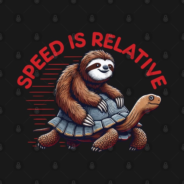 Funny Lazy Sloth Riding Tortoise Speed is Relative by CoolQuoteStyle