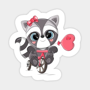 Cute raccoon on a red bike. Magnet