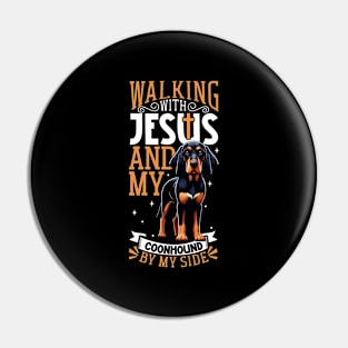 Jesus and dog - Black and Tan Coonhound Pin