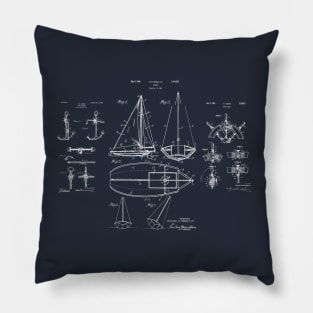 Nautical Sailboat Patent Drawing Pillow