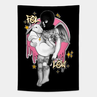 Follow white rabbit punk angel Tapestry