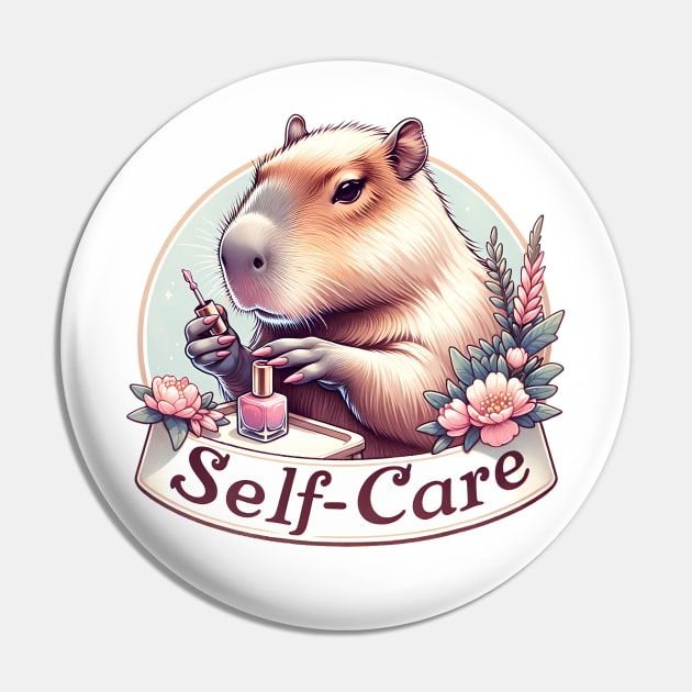 Self-care Capybara Painting Nails Pin by TheCloakedOak