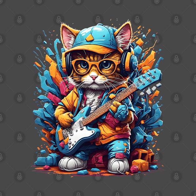 Colorful Guitar Playing Chibi Kitty Design by TF Brands