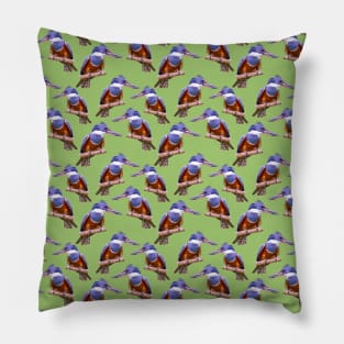 Ringed kingfisher tropical bird pattern Pillow