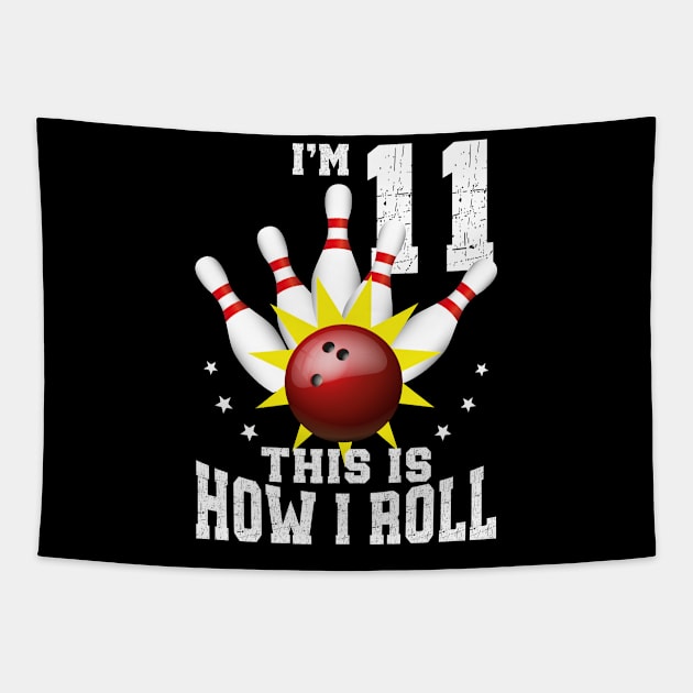 Bowling 11th Birthday Bday Party Kids 11 years Old Bowler Tapestry by Msafi