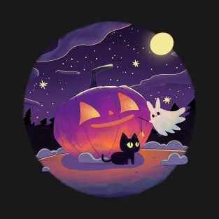 A black cat and a friendly ghost T-Shirt