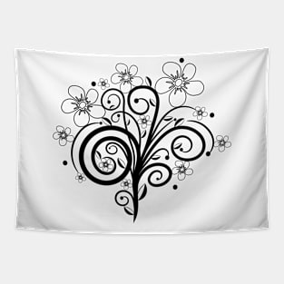 black, white, flower tendril, blooming, bloom, bunch of flowers Tapestry