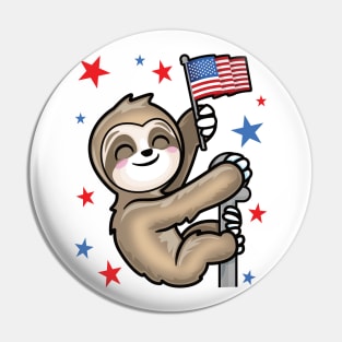 USA American Patriotic Cute Climbing Sloth Stars Pin