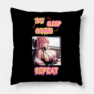 Eat Sleep Gaming Repeat Anime Girl Pillow