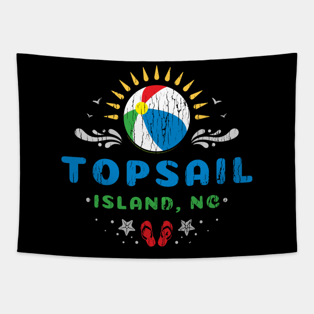 Topsail Island, North Carolina Beach Ball Flip Flops Tapestry by Contentarama