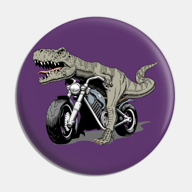 T-rex dinosaur riding a motorcycle Pin by WorldDinosaurs