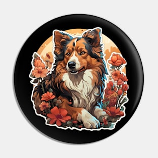 Collie  Dog Vintage Floral Pin