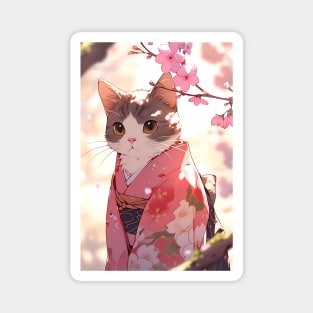 Cute Adorable Cat wearing a Kimono - Anime Wallpaper Magnet