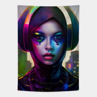 Cyberpunk Muslim Woman Tapestry