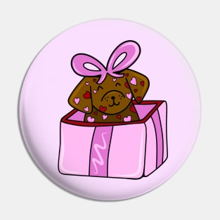 Valentine’s Day Heart Chocolate Lab Puppy in a Pink Box with Bow, made by EndlessEmporium Pin