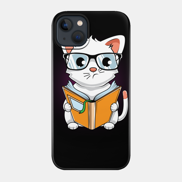 Funny Book Lover Cat Reading Book With Glasses - Cat Reading Book - Phone Case