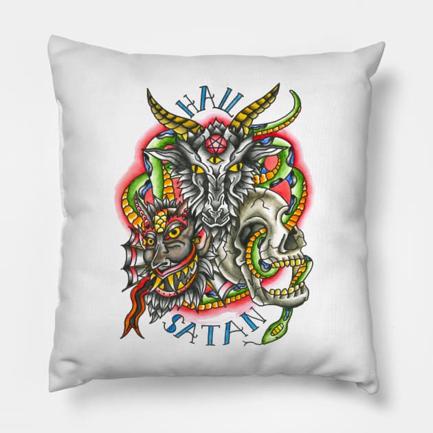 hail satan tattoo art Pillow by FinnIreland