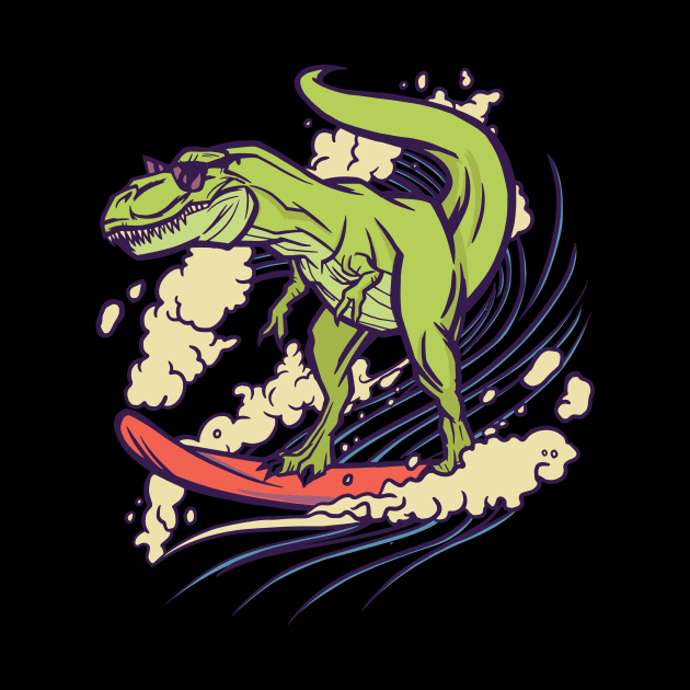 dinosaur surfing cool funny cartoon by Midoart