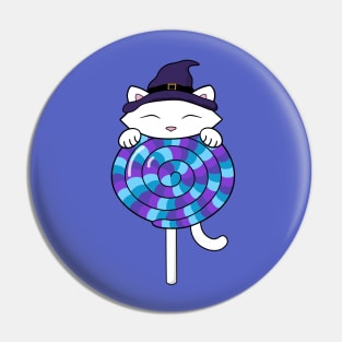 Halloween cat eating lollipop Pin