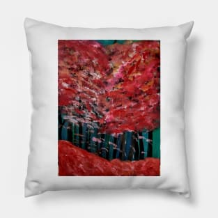 A forest painting in my favorite colors and leaves falling off Pillow