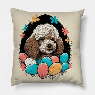 Poodle Spring Floral Easter Egg Retro Splatter Painting Dog Lover Doodle Art Pillow