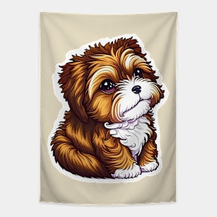 A Brown Havanese Puppy with Golden, Cream & White Highlights Tapestry