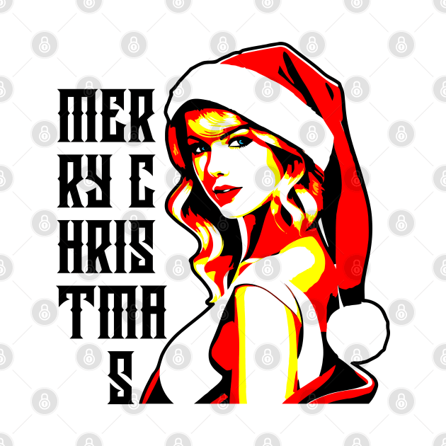 Beautiful Girl wear Santa Hat saying Merry Christmas Design by FooVector