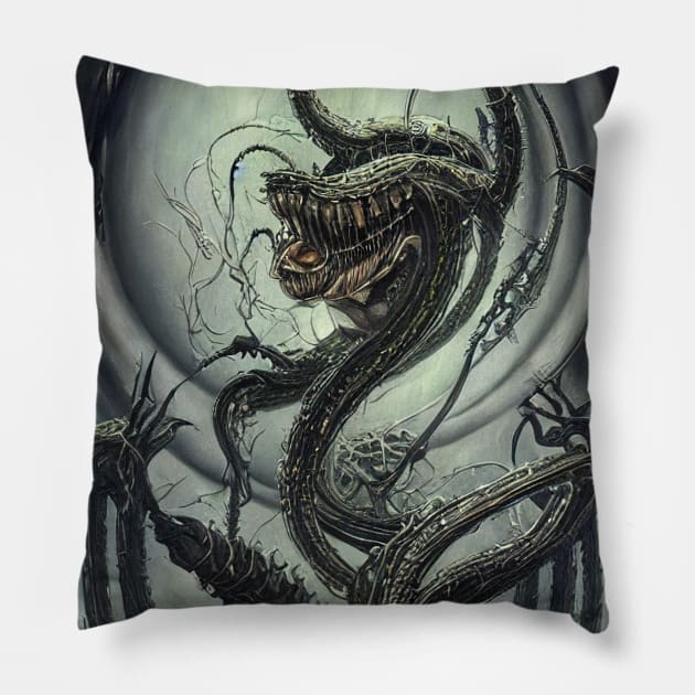 Giger style Artwork Pillow by Alekxemko