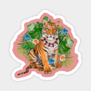 Tropical Tiger With Flowers Magnet