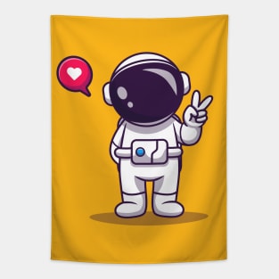 Cute Astronaut With Hand Peace Cartoon Tapestry