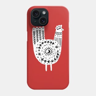 Folk Art Chicken in White and Black Phone Case