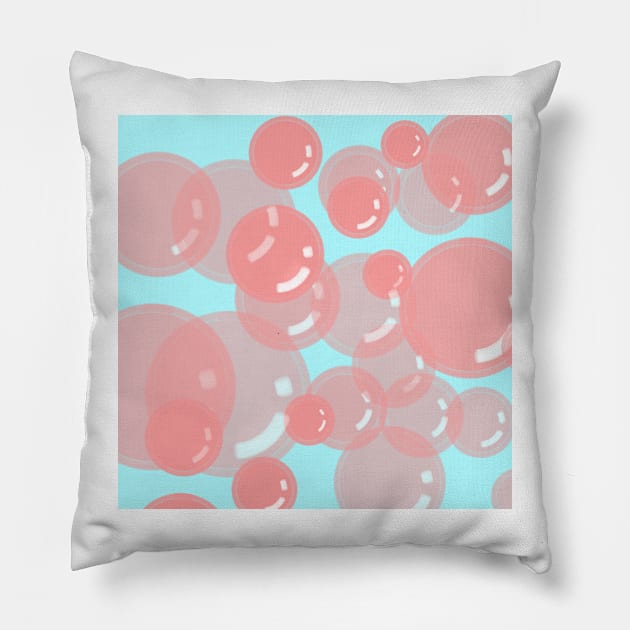 Pink Bubbles // Blue Pillow by Grafititee