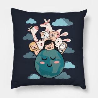 cute animal girl earth mother Pillow