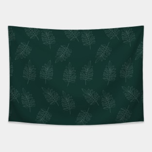 Forest Green, Leaf Botanical Pattern, Line Art, Minimalist Tapestry