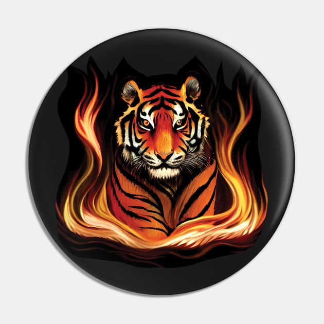 Tiger Walking Through Fire Pin by Geminiartstudio