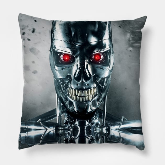 Terminator Robot Mask Pillow by Alema Art