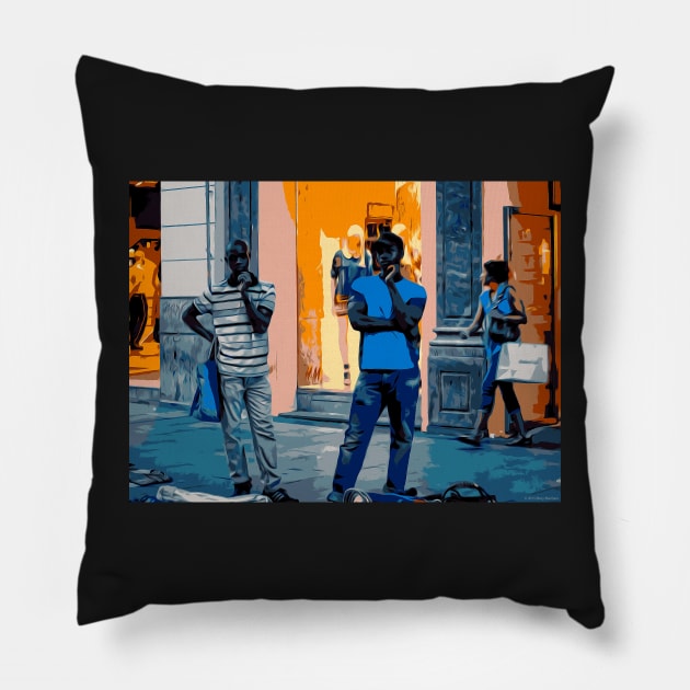 Street Vendors at Night - Madrid Pillow by machare