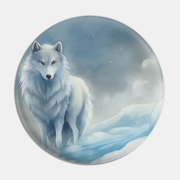 Funny White Wolf Hunting Fantasy clouds snowy ground gifts idea watercolor art hoodie Pin by sofiartmedia