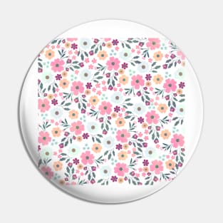 Pink flowers Botanical White Design Pin