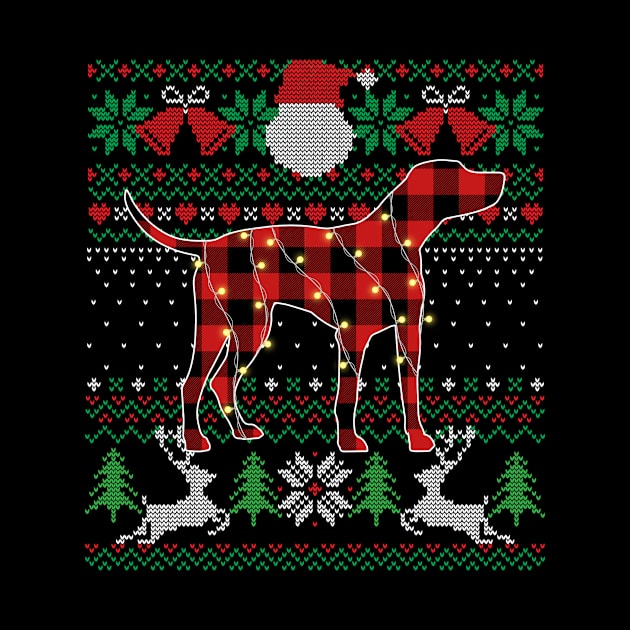 Funny Red Plaid Dalmatian Ugly Sweater Xmas Lights Gifts Dog by Maccita