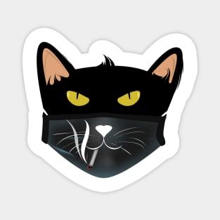 Black cat face wear black cat smokes face mask Magnet