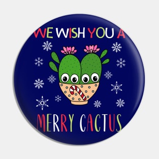 We Wish You A Merry Cactus - Cacti Couple In Christmas Candy Cane Bowl Pin