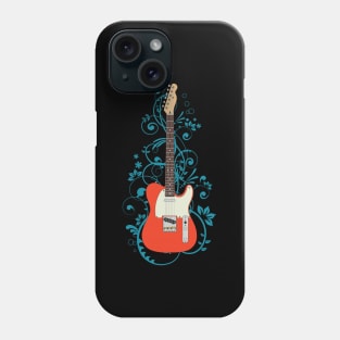 Red T-Style Electric Guitar Flowering Vines Phone Case