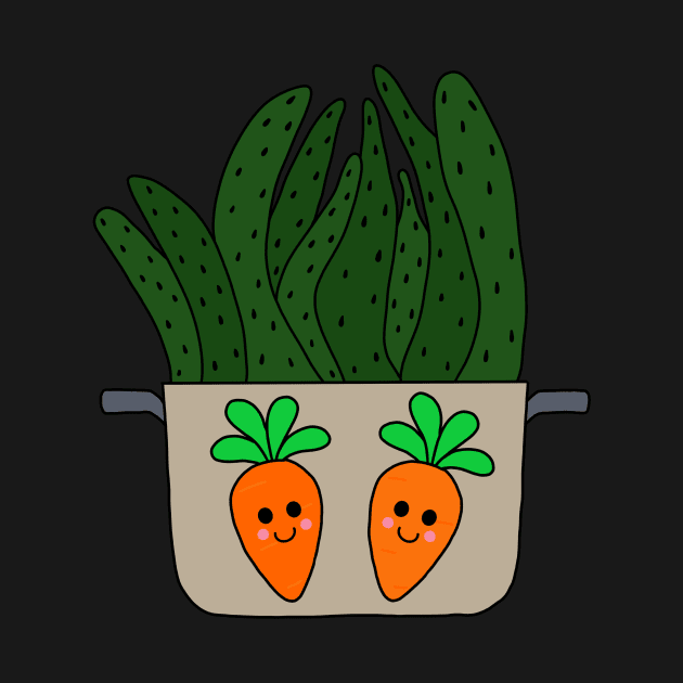 Cute Cactus Design #179: Succulent In Cooking Pot With Carrots by DreamCactus