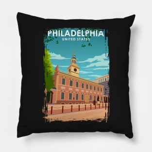 Philadelphia Vintage Minimal Retro Travel Poster Pillow