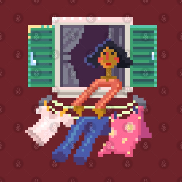 Woman In The Window Pixel Art by Hoda Hefzy 