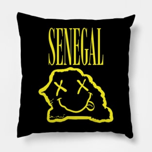 Vibrant Republic of Senegal Africa x Eyes Happy Face: Unleash Your 90s Grunge Spirit! Smiling Squiggly Mouth Dazed Smiley Face Pillow